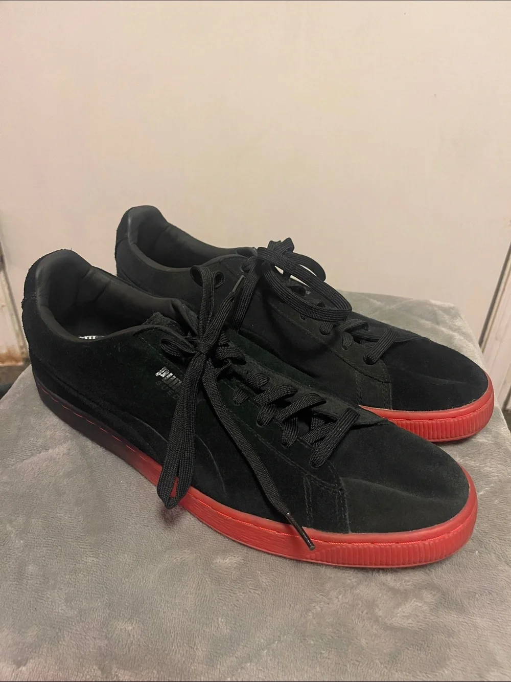 Puma Black Suede Sneakers with Red&Black Sole